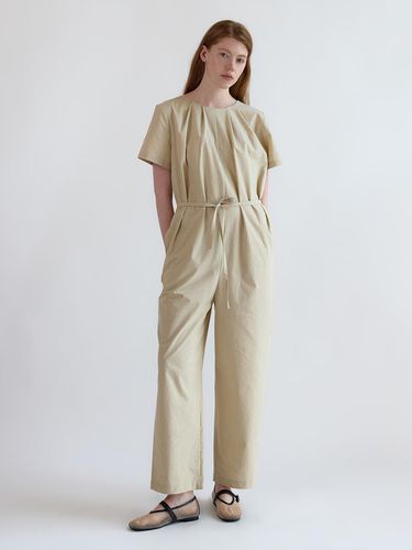 Cotton Pleats Jumpsuit_Beige - NEBELEVERYWEAR - Modalova