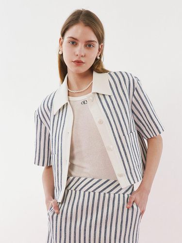 Stripe Short-Sleeved Jacket - Navy - OLIVE DES OLIVE - Modalova