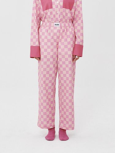 Female) Pink Grid Pajama Long Pants - Foli - Modalova