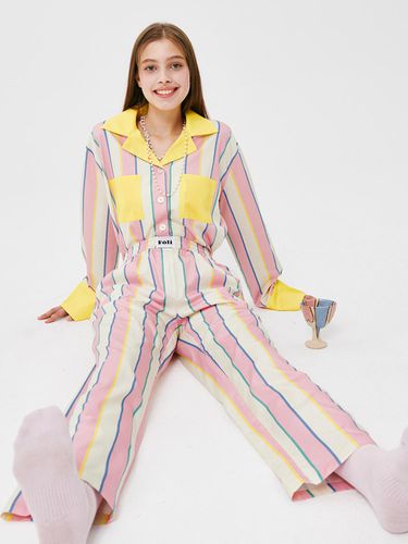 Female) Creamy Stripe Pajama Set Option) - Foli - Modalova