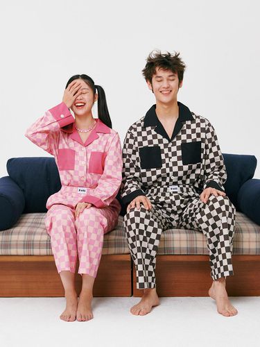 Couple) Solid Grid Pajama Set Option) - Foli - Modalova