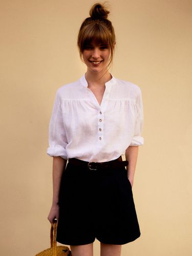 OPEN COLOR BUTTON LINEN BLOUSE_White - RIDIFI - Modalova