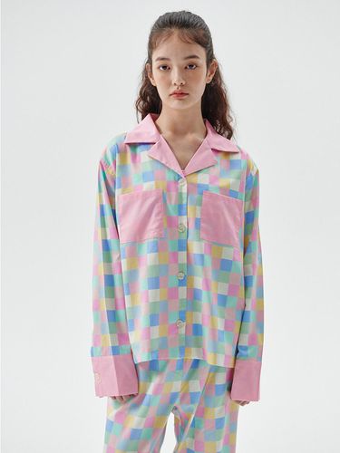 Female) Pink Pastel Grid Pajama Shirt - Foli - Modalova