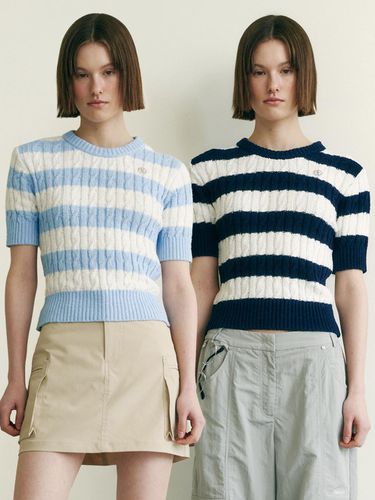 STRIPE CABLE HALF SLEEVE SUMMER KNIT SK - TMAKER - Modalova