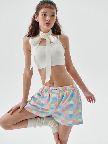 Female) Pink Pastel Grid Pajama Shorts - Foli - Modalova