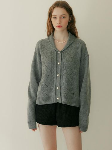 Heart Collar Wool Cardigan - Gray - MORE THAN LIKE - Modalova