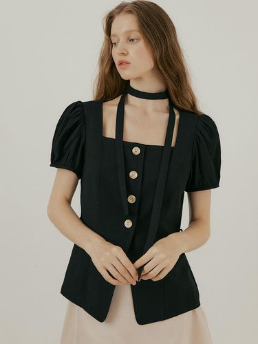 LINEN TIE BUTTON BLOUSE - BLACK - MORE THAN LIKE - Modalova