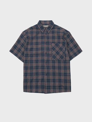 WRINKLE CHECK HALF SHIRT_NAVY - LIEU HOMME - Modalova