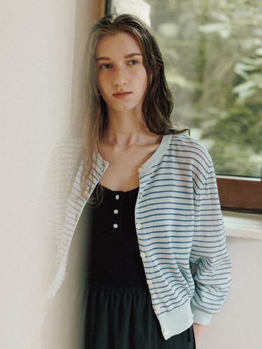 Stripe Round Cardigan(Sky Blue) - THE RYE - Modalova