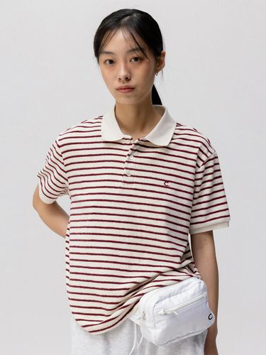 Soft Stripe Terry Polo Shirt (Burgundy) - CLOVE - Modalova