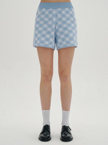 Gingham Knit Shorts (Sky Blue) - CLOVE - Modalova