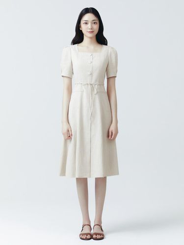 It MICHAA Square Neck Belted Linen Dress ITO6WOP97 - itMICHAA - Modalova