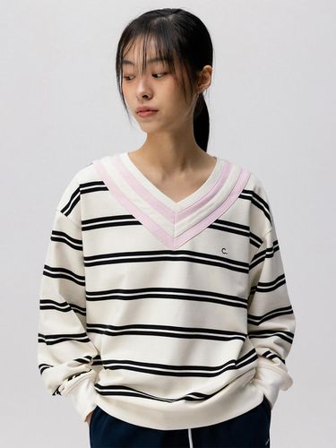 Stripe V-neck Sweatshirt - CLOVE - Modalova