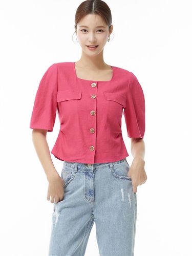 It MICHAA Linen Square Neck Volume-Sleeved Blouse - itMICHAA - Modalova