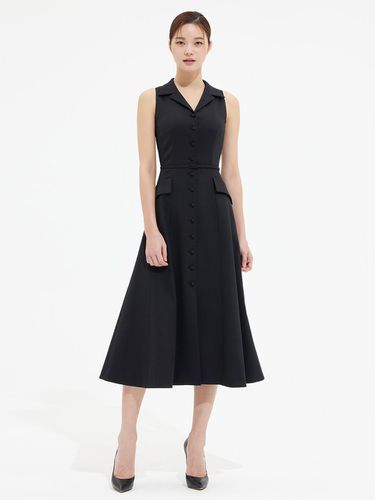 OPEN COLLAR SLEEVELESS SHIRTS DRESS - BLACK - AVOUAVOU - Modalova