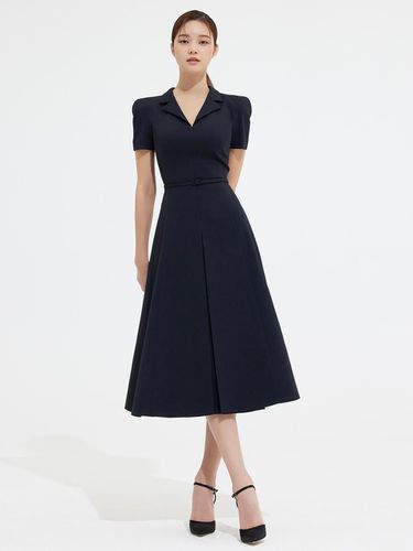 OPEN COLLAR FLARE DRESS - NAVY BLUE - AVOUAVOU - Modalova