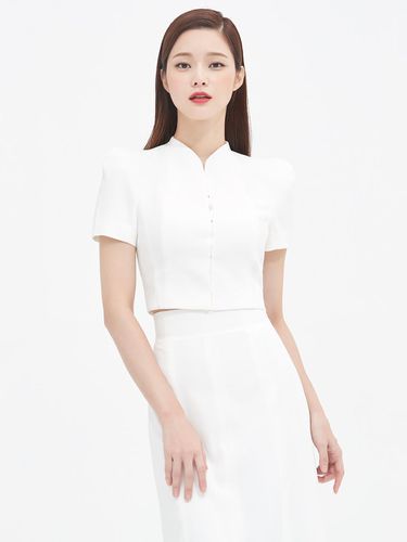 STAND COLLAR SHORT SLEEVE JACKET - WHITE - AVOUAVOU - Modalova