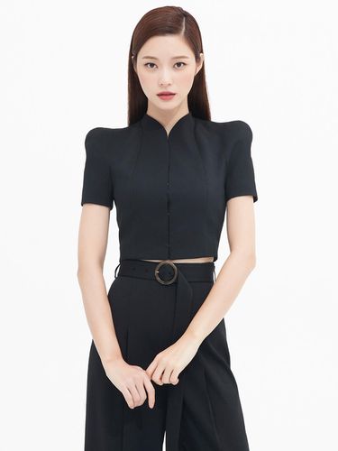 STAND COLLAR SHORT SLEEVE JACKET - BLACK - AVOUAVOU - Modalova