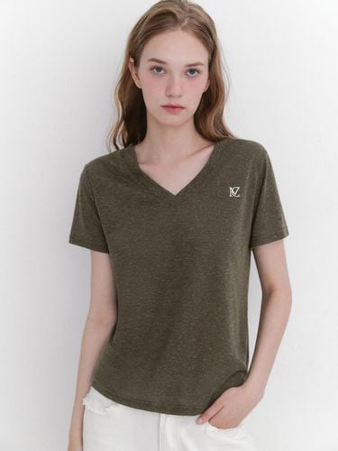 Linen logo printed V-neck short-sleeved T-shirt (M - marieclaire - Modalova