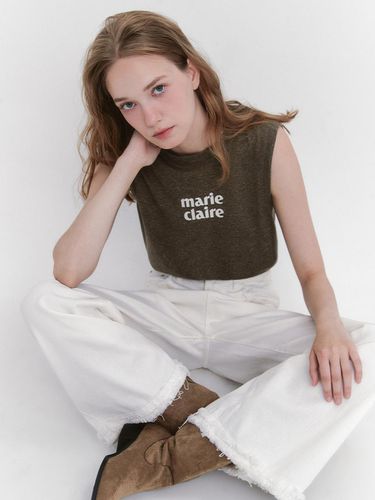 Linen Logo Print Sleeveless T-Shirt (MAEBTS19MKH) - marieclaire - Modalova