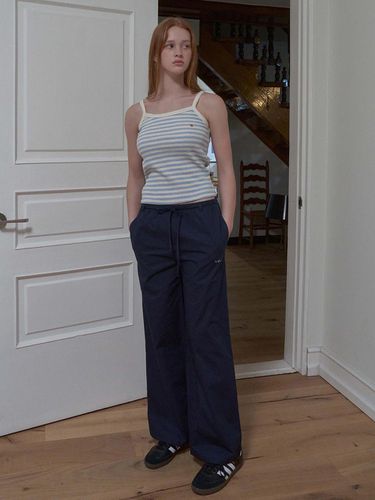 Belted linen blended pants navy - INJIACTIVE - Modalova