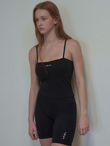 Square Neck Cap Built-in Cami Top Black - INJIACTIVE - Modalova