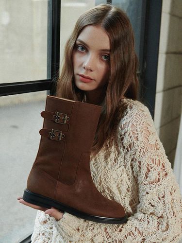 Vintage two buckles mid boots - brown - cahaya - Modalova