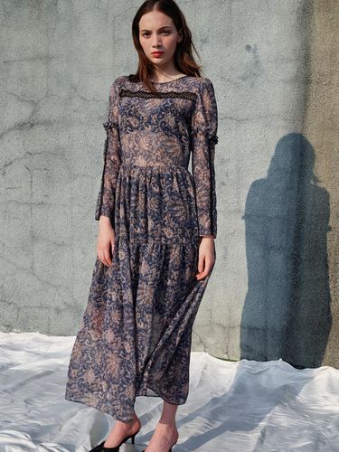 Bohemian Lace Trim Chiffon Dress_Blue - SORRY TOO MUCH LOVE - Modalova