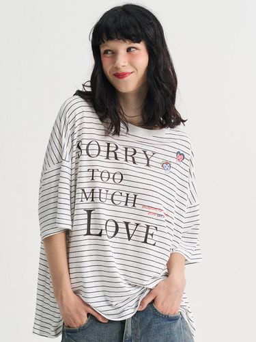 Stripe Linen Loosefit Half-Sleeve T-Shirt_White - SORRY TOO MUCH LOVE - Modalova