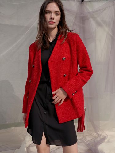 Wool Double Button Chiffon Belt Jacket_Red - SORRY TOO MUCH LOVE - Modalova