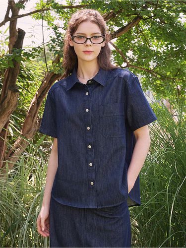 Intriguing M-Point Half Denim Shirt - MICANE - Modalova