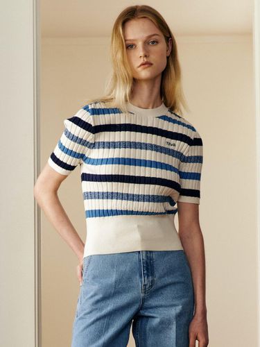 Cotton Stripe V-Neck Knitwear (SKY BLUE) - TRWA - Modalova