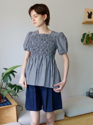 Square Shirring Smock Blouse_Gingham Checkered - TRWA - Modalova