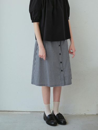 Gingham Checkered Shirring Midi Skirt - TRWA - Modalova