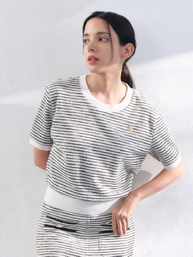 Stripe tweed short-sleeved sweatshirt [Black] - BRILLE MONTHS - Modalova