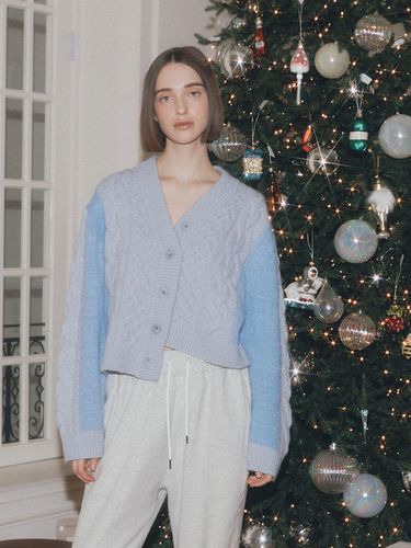 TWO TONE CABLE CARDIGAN (BLUE) - ASURA - Modalova