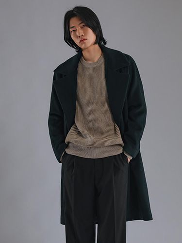 High-Neck Wide Lapel Coat (DK-GREEN) - ADHOC - Modalova