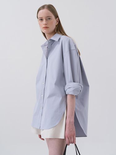 Oversized Cotton Shirt Blue - KINDERSALMON - Modalova