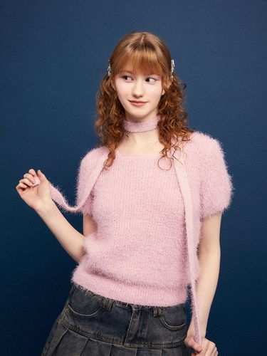 Square Neck Short Sleeves Knit - koolkitten - Modalova