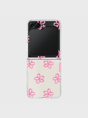 Pink line flower pattern Z flip clear hard case - theninemall - Modalova