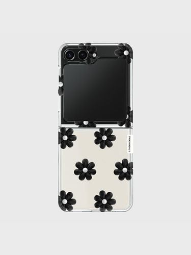 Black marguerite flower pattern Z-flip clear hard - theninemall - Modalova