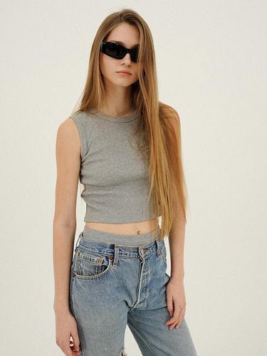 CREW NECK RIBBED CROP TOP_HEATHER GREY - LLLDESIGNSTUDIO - Modalova