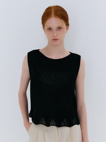 COTTON BOUCLE SLEEVELESS KNIT BLACK - camino - Modalova