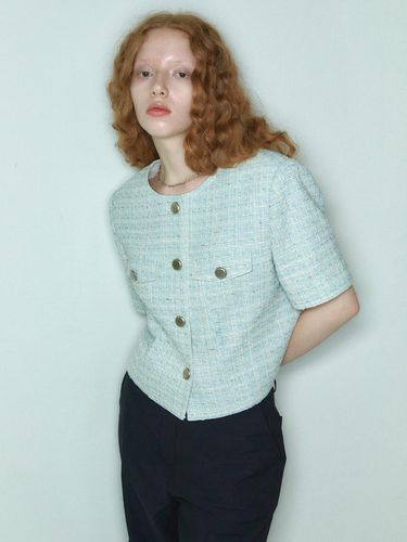 Half Sleeve Two-Tone Single Tweed Jacket LB - DEKAVV - Modalova