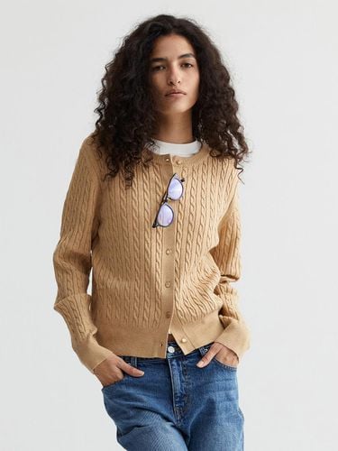 Cable Round Neck Cardigan Beige - PLAC - Modalova