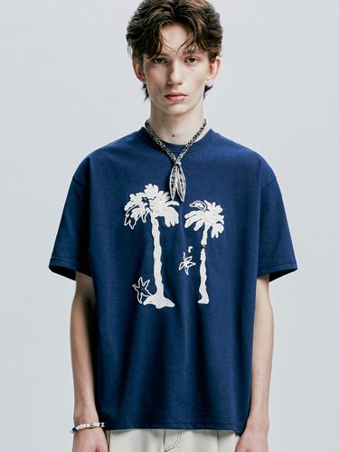 Palm tree & eyelet chain needlework t-shirt navy - S SY - Modalova