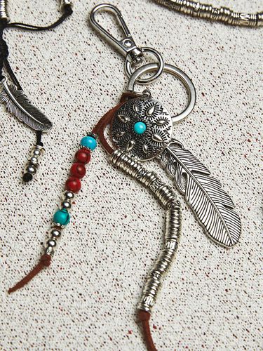 Navajo feather & beads keyring brown - KND - Modalova