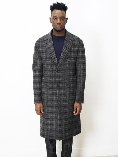 Gray Checkered Semi-Oversized Long Coat Loose Fit - NAVY SCANDAL - Modalova