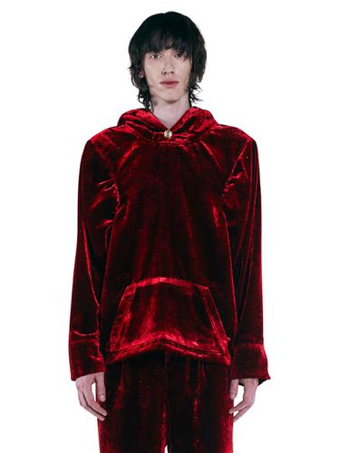 RED BUTTON VELVET HOODIE - LABELESS - Modalova