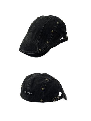 Stud Washed Hunting Cap_[Black] - LECYTO - Modalova